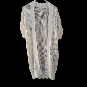 Womens Boho White Crochet Layering Cardigan Duster XXL 3X Open Knit Front Beachy